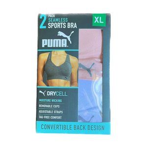 Puma Performance Ladies' Seamless Sports Bra 2 Pack Pink/ White Size XL